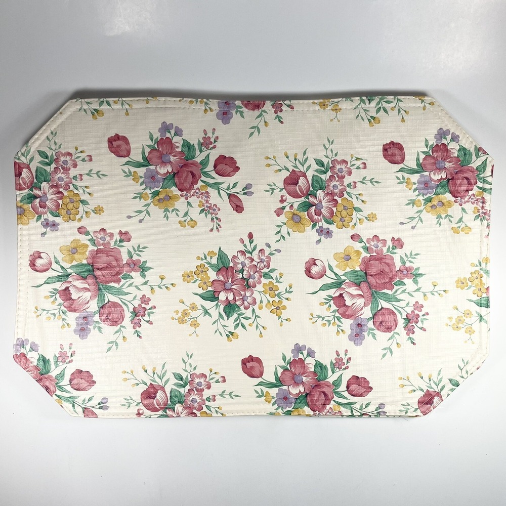 Vintage Floral Design Vinly Placemats Reversible Set Of 4 Tulips